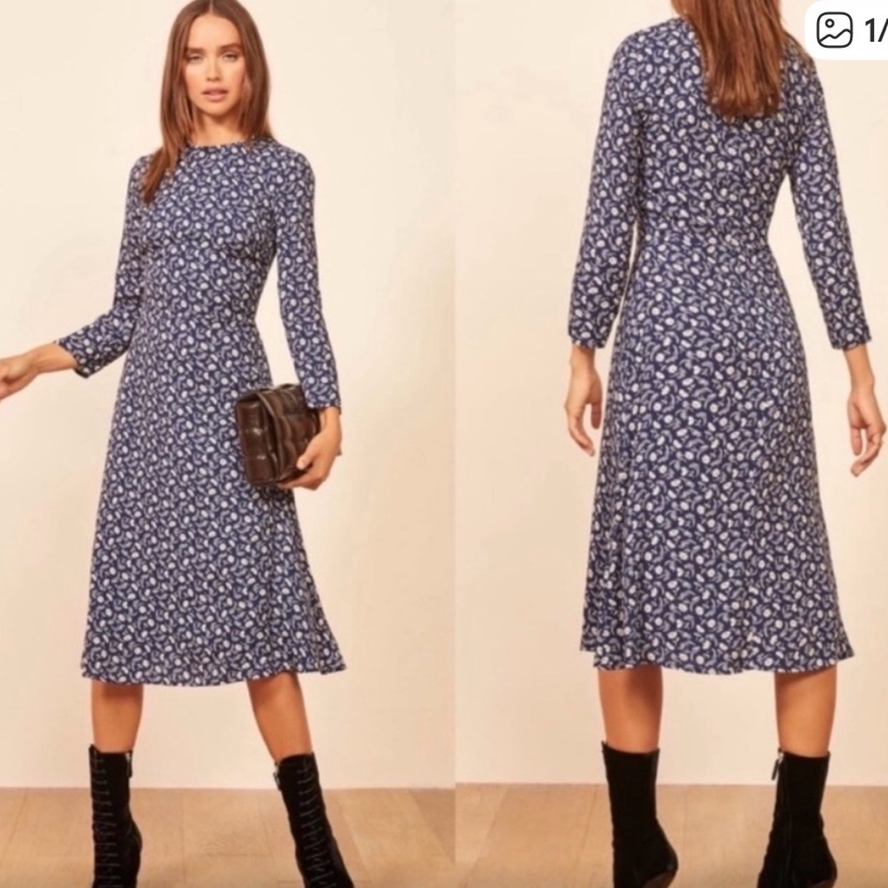 Floral Blue Midi Dress